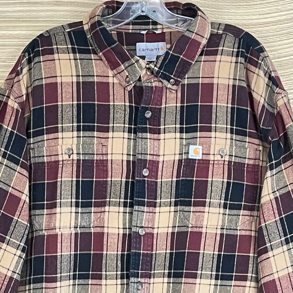 Carhartt Unisex Earthy Tone Button Up Long Sleeve Checkered Shirt Size 2XL - Picture 7 of 11